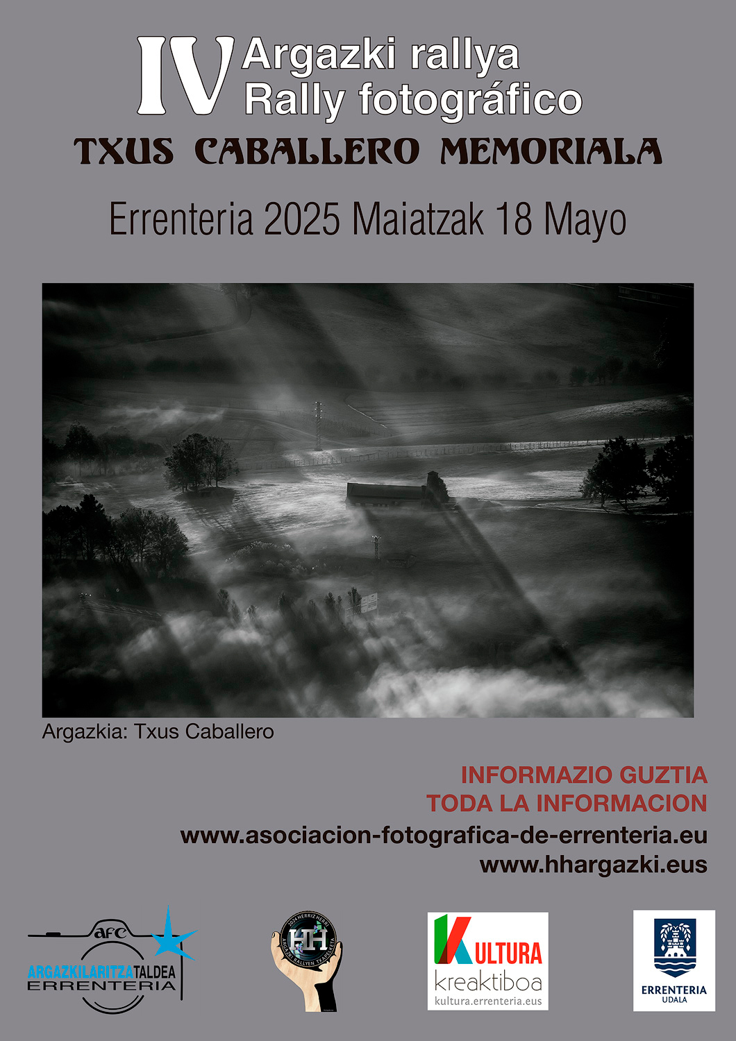 cartel del cuarto rally fotográfico de Errenteria Memorial Txus Cabalero 2025